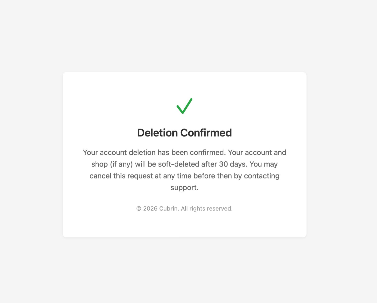 Deletion confirmed
