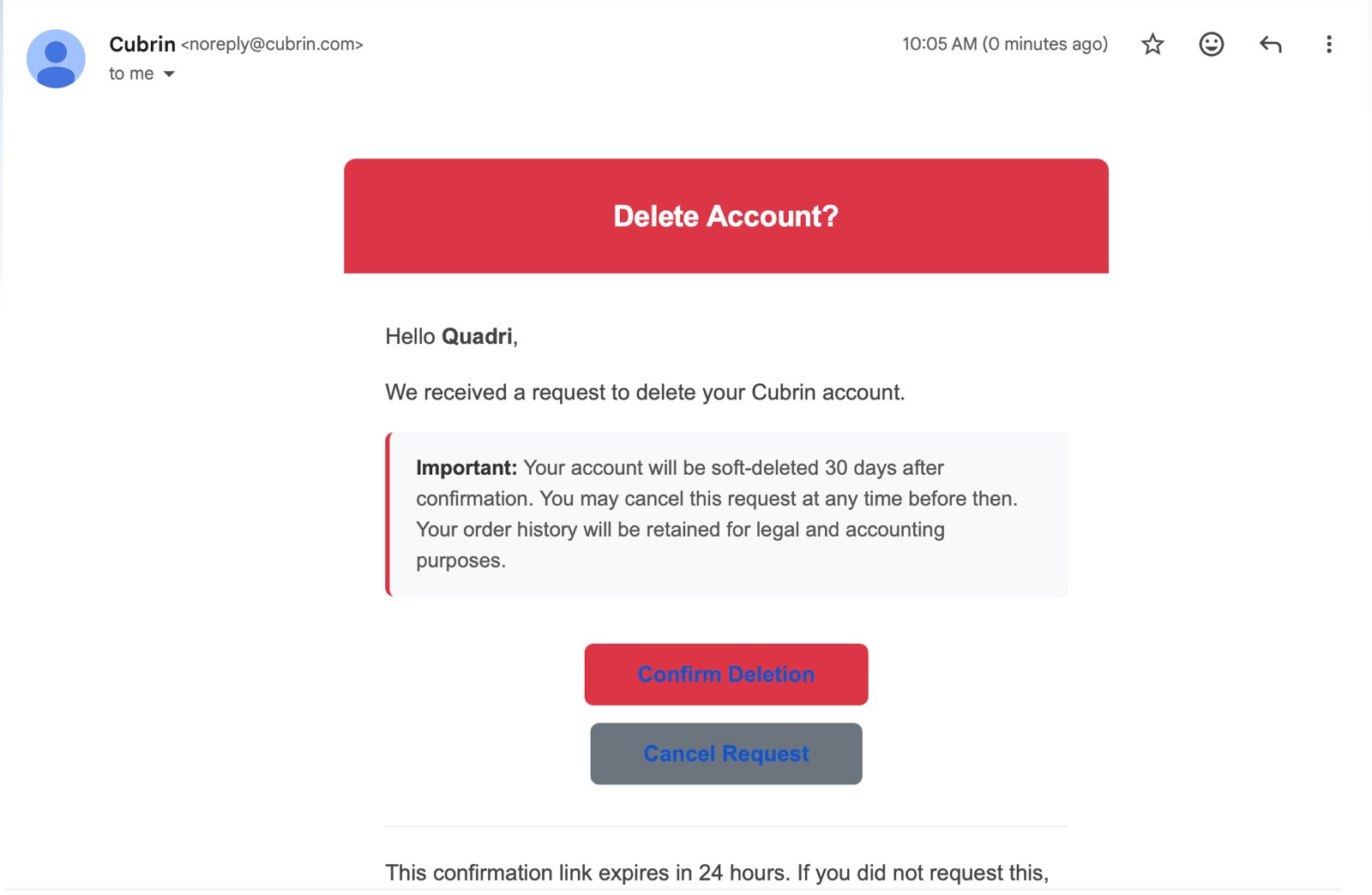 Confirmation email